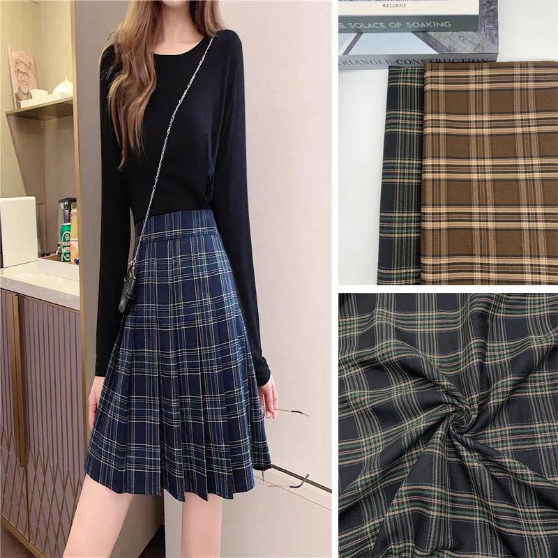 西装裤料斜纹弹力格子布阔腿裤半身裙格子面料校服园服领带格
