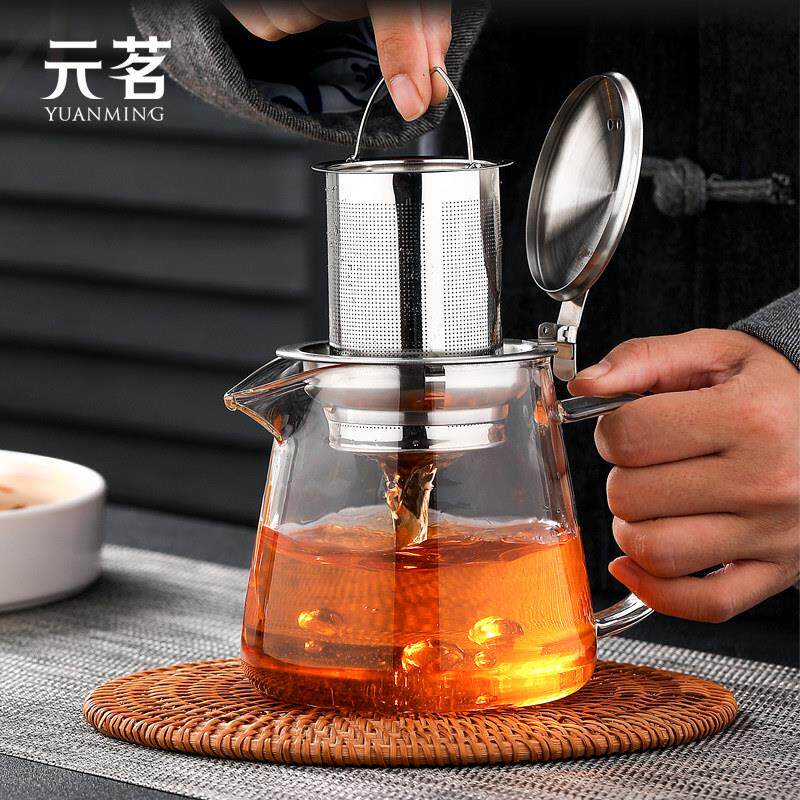 元茗加厚耐热玻璃泡茶壶竹制茶盘套装小容量煮茶器不锈钢滤网茶壶