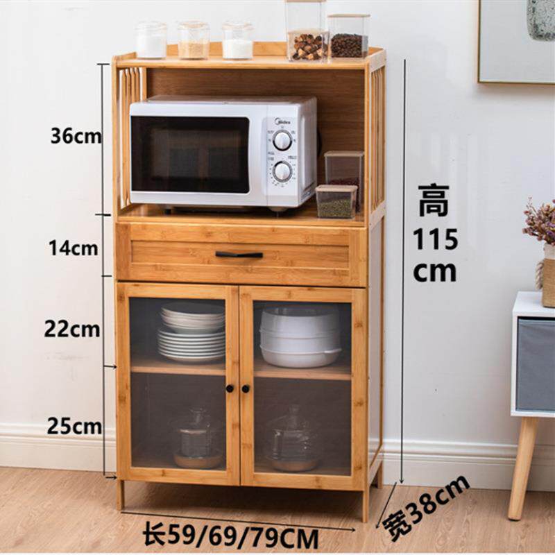 简约碗柜置物柜厨房家用微波炉置物架经济竹餐边柜酒店角柜储物架