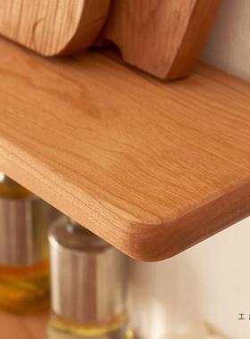 一隔板置物架樱桃木厨房上搁板实墙985木客厅收卧室纳架定字制书