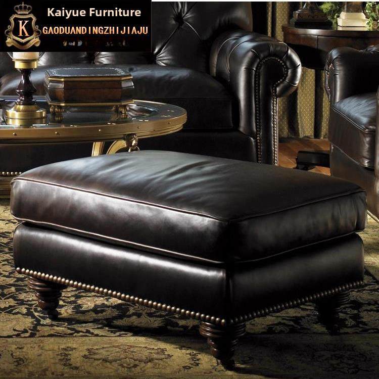 入口美式牛皮沙发凳，真皮换鞋凳，客厅油蜡皮革脚凳，无障碍豪华