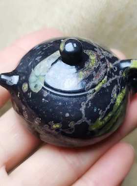 天然梅花玉把把壶玉器文玩批发安山岩玉带磁性汝阳梅花玉茶壶批发