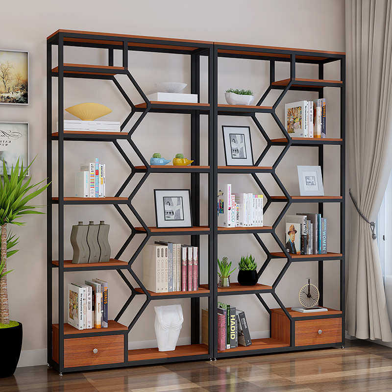 陈列柜客厅隔断置物架办公室玄关装饰书架创意钢木货架展示架