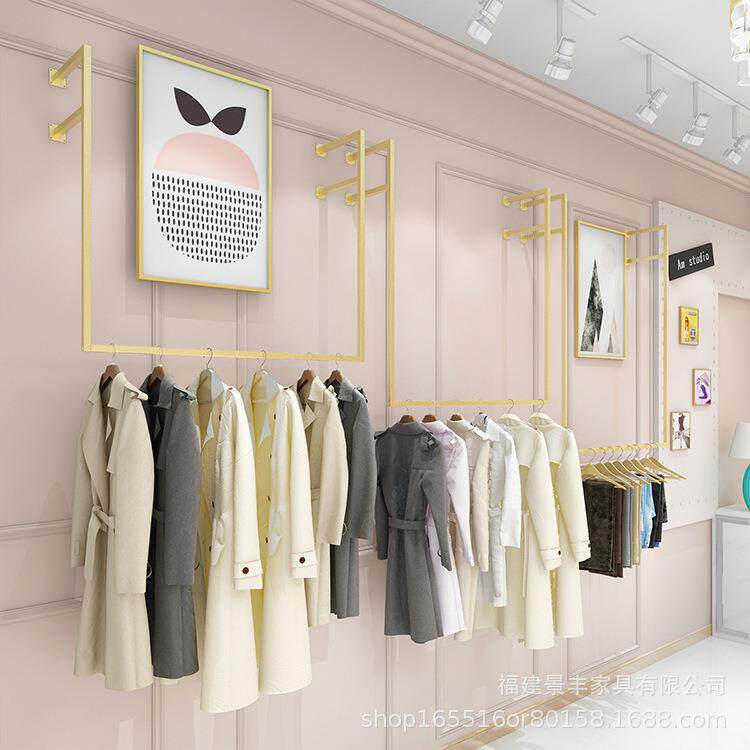 服装店铁艺简约时尚金色侧挂上墙男女装壁挂式衣服架子童装展示架