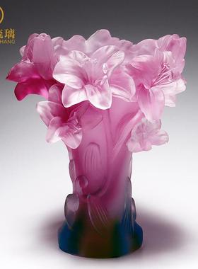 琉璃艺术品百合花花瓶装饰摆件客厅插花卧室家居轻奢高级搬家礼物