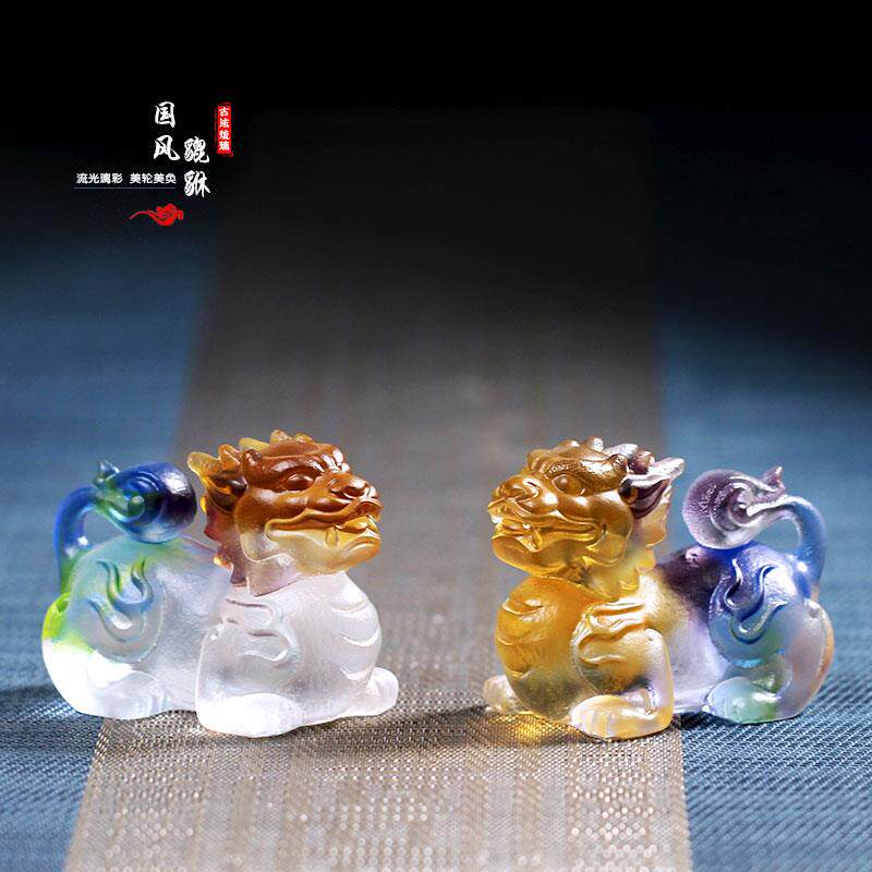琉璃招财貔貅茶宠摆件一对风水办公室客厅创意摆放吉祥物