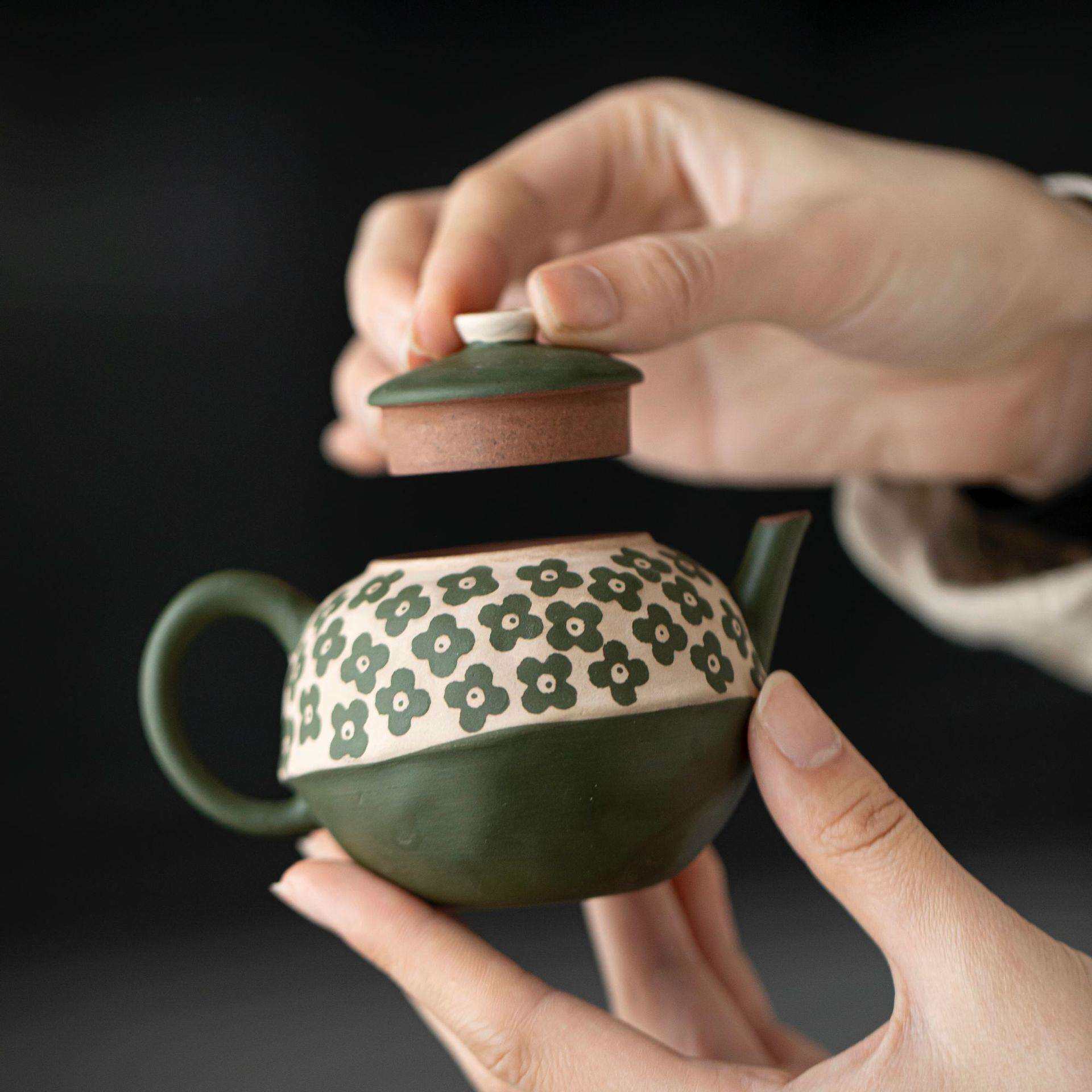 野有作手作粉引今游壶日式仿古结晶绿茶器手执壶禅意茶桌泡茶壶单