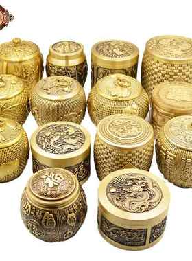 宏达 全黄铜五牛茶叶罐 茶桌大号密封龙凤茶叶罐铜器摆件