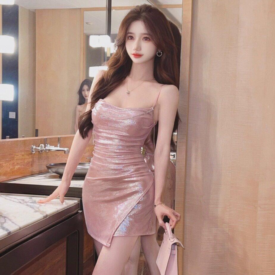 夜店辣妹包臀连衣裙女粉色纯欲风高级感性感修身吊带短裙2025新款