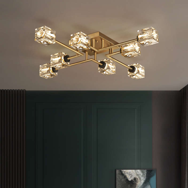 卧室灯全铜后现代网红LED吸顶灯简约轻奢水晶灯客厅灯北欧灯具