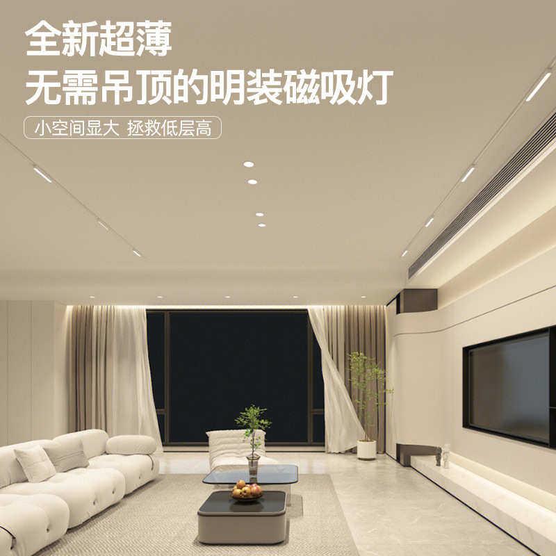 FNN1批发 超薄明装磁吸轨道灯免吊顶家用无主灯客厅主卧室照明灯,家装灯饰光源,轨道灯,淘宝优惠券,粉丝福利购,淘宝优惠卷