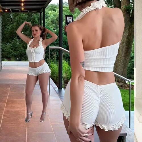 Spring Summer New Women's Solid Color Sexy Ruffle Sleeveless