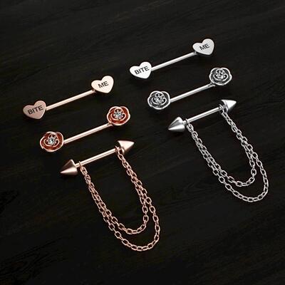 2pcs Cute Nipple Piercings Barbell Stainless Steel Crystal N