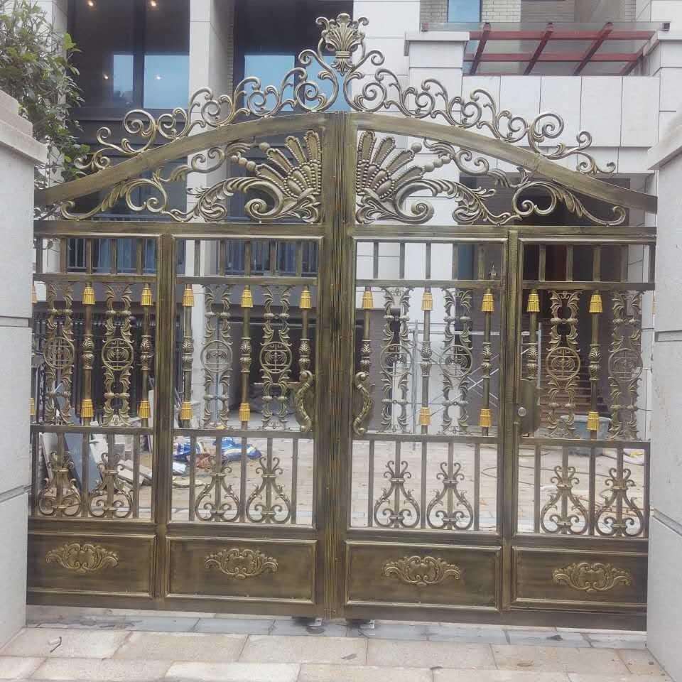 铝艺大门乡村庭院双开门别墅电动入户门欧式农村自建房铝合金大门