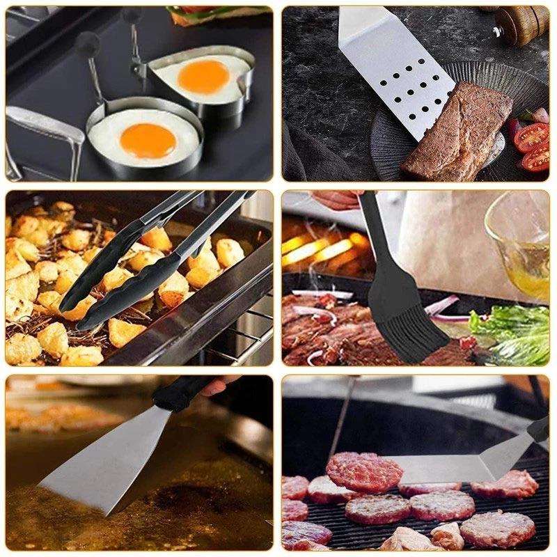 户外烧烤套装塑料手柄不锈钢煎铲20件套野炊工具料理厨房BBQ套装