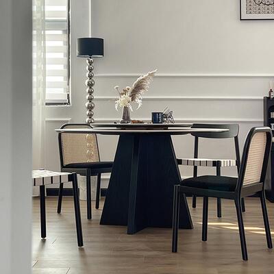 乐树家具法式复古网红实木餐椅家用小户型餐厅藤编餐桌椅靠背椅子