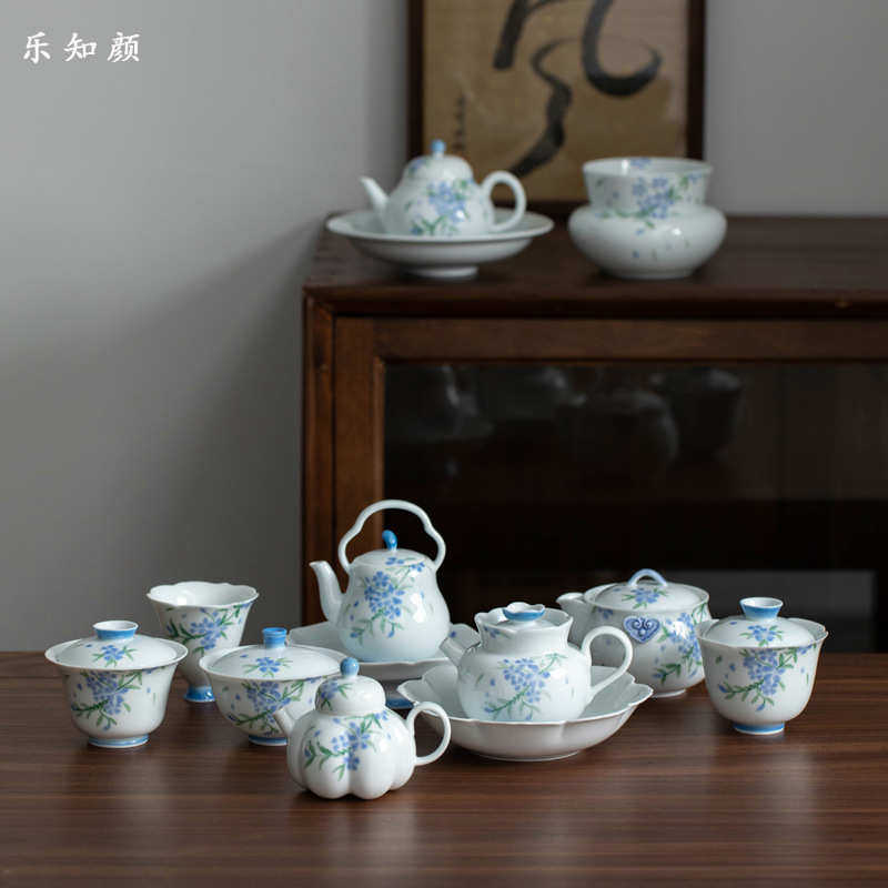 茶壶釉下彩手绘苍兰泡茶壶陶瓷功夫茶具家用简约防烫手茶壶泡茶器,餐饮具,茶壶,淘宝优惠券,粉丝福利购,淘宝优惠卷