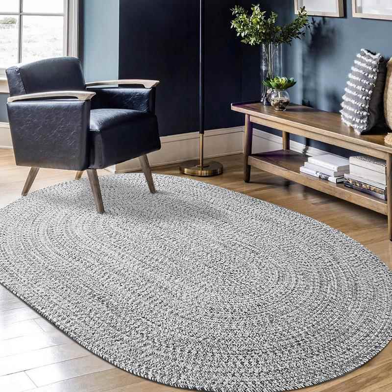 椭圆形客厅地毯茶几沙发垫编织北欧现代简约少女家用卧室床边地垫