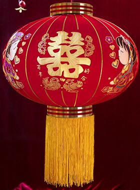 结中婚喜字笼挂饰式婚房大门院外面灯挂件布子LWW置节日喜庆大红