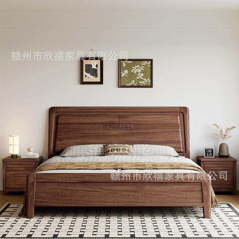 金丝檀木榫卯全原木实木床1.8米主卧双人床1.5米气压抽屉储物婚床