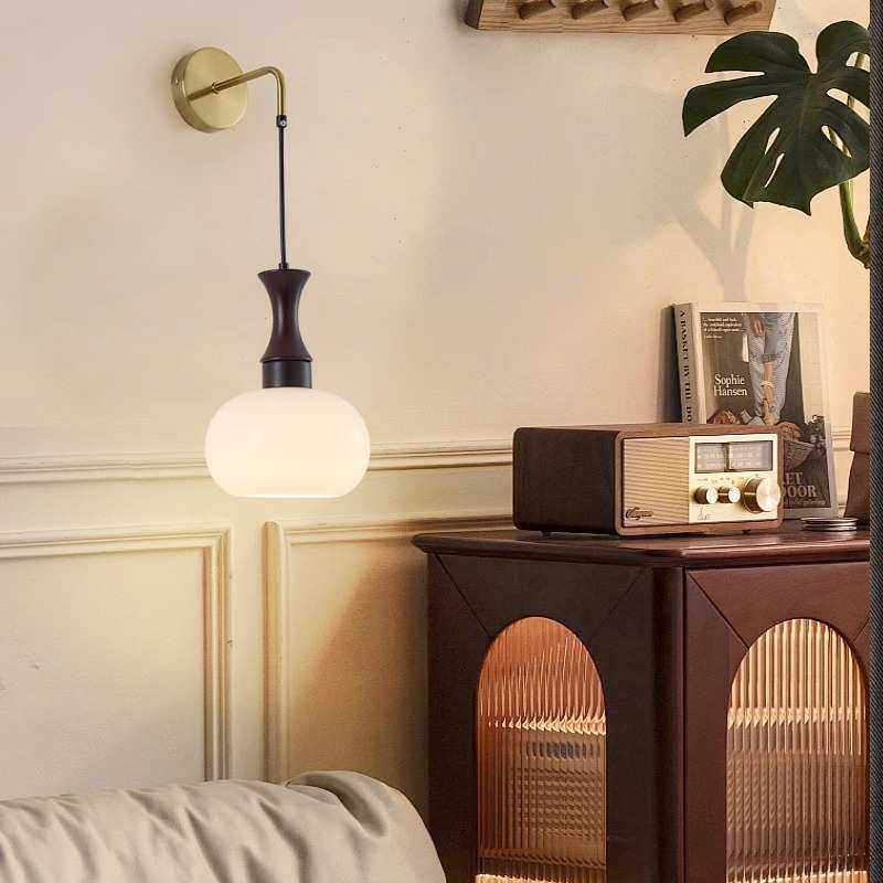 奶油中古风床头小吊灯高级感日式玄关过道壁灯复古主卧室垂线吊灯,家装灯饰光源,壁灯,淘宝优惠券,粉丝福利购,淘宝优惠卷