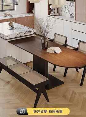 式复古实墙木餐桌半圆靠家用小户饭型桌创意中古风岛台法LCV餐桌