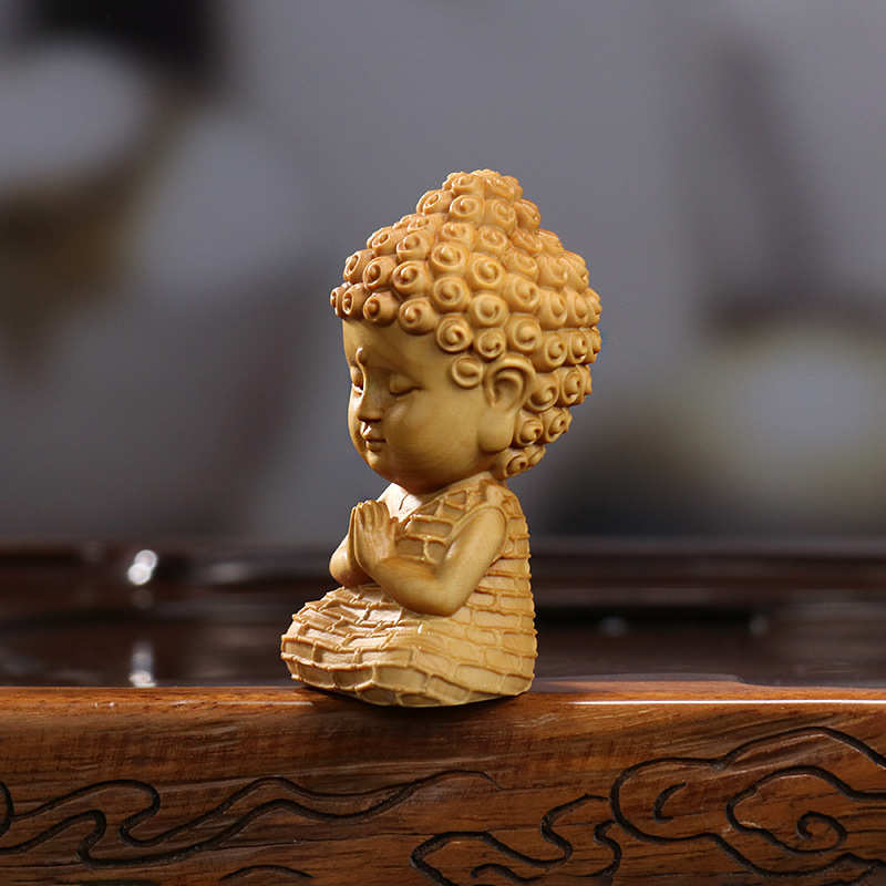 黄杨木雕中式莲花底座释迦牟尼手把件Q版宝宝佛神像摆件家居饰品
