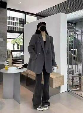 LILY MOST灰色西装呢子大衣女2025秋冬季新款毛呢外套高级感短款