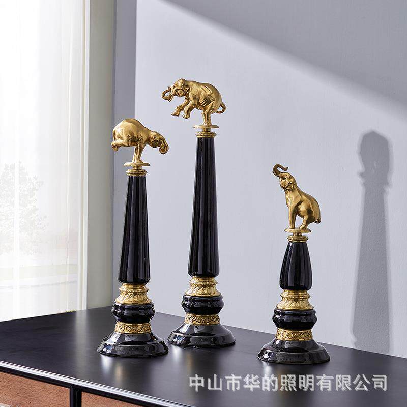 欧式法式高端奢华小象装饰摆件陶瓷配铜别墅玄关壁炉样板间装饰品
