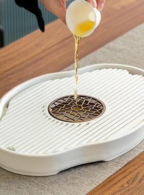 简约格调茶中茶盘陶瓷干式泡盘储水捷mz-1289盘蓄水盘排水接水管