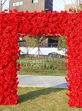 5D红色仿真花拱门婚庆背景婚礼布置结婚装饰网红打卡拍照玫瑰花墙