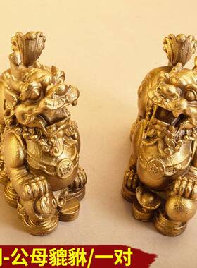 一对黄铜貔貅公母双皮休招财皮丘摆件家居工艺品摆设办公室景区