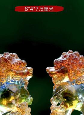 古法琉璃狮子居家客厅办公商铺前台财狮一对风水石狮摆件工艺礼品