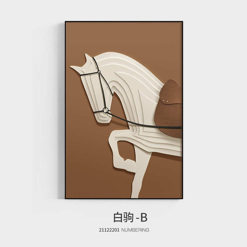 现代轻奢客厅装饰画骏马玄关入户墙画高端棕色沙发背景正对门挂画图片