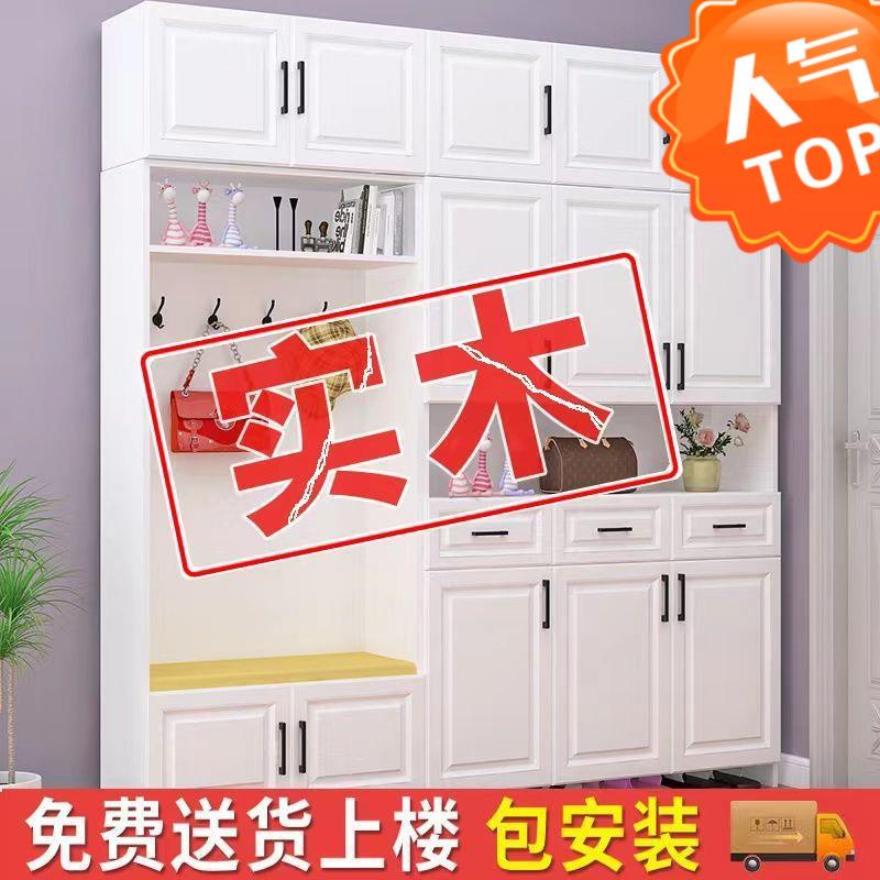 鞋柜门口进门家用欧式多功能大容量超大实木挂衣架一体靠墙收纳柜
