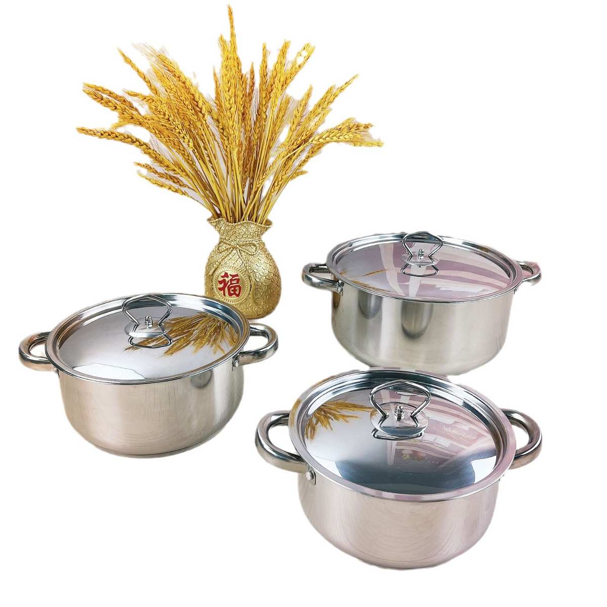 南非不锈钢套锅Cookware Set厨房炊具钢盖套装锅15件套装锅