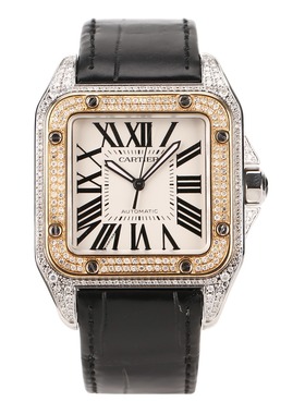 98新 卡地亚 山度士系列  W20072X7后镶钻 自动机械手表男