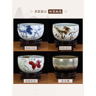 正品景德镇陶瓷缸金鱼乌龟缸荷养鱼盆家用特客厅鱼青花瓷大号花睡