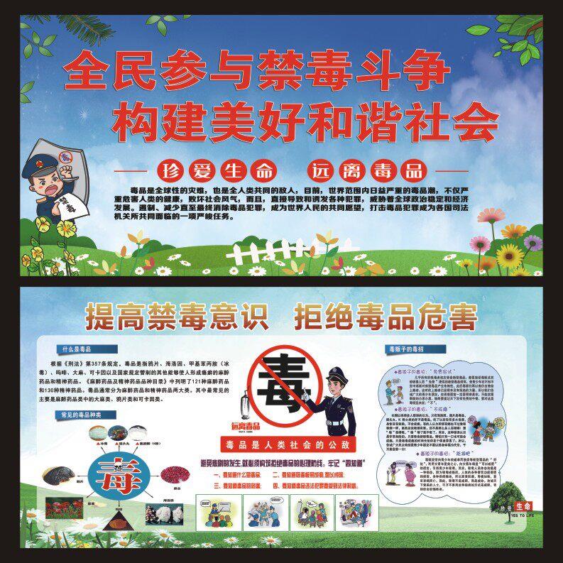 禁毒宣传图校园社区毒品危害知识贴画禁毒日户外背胶墙贴纸展板报
