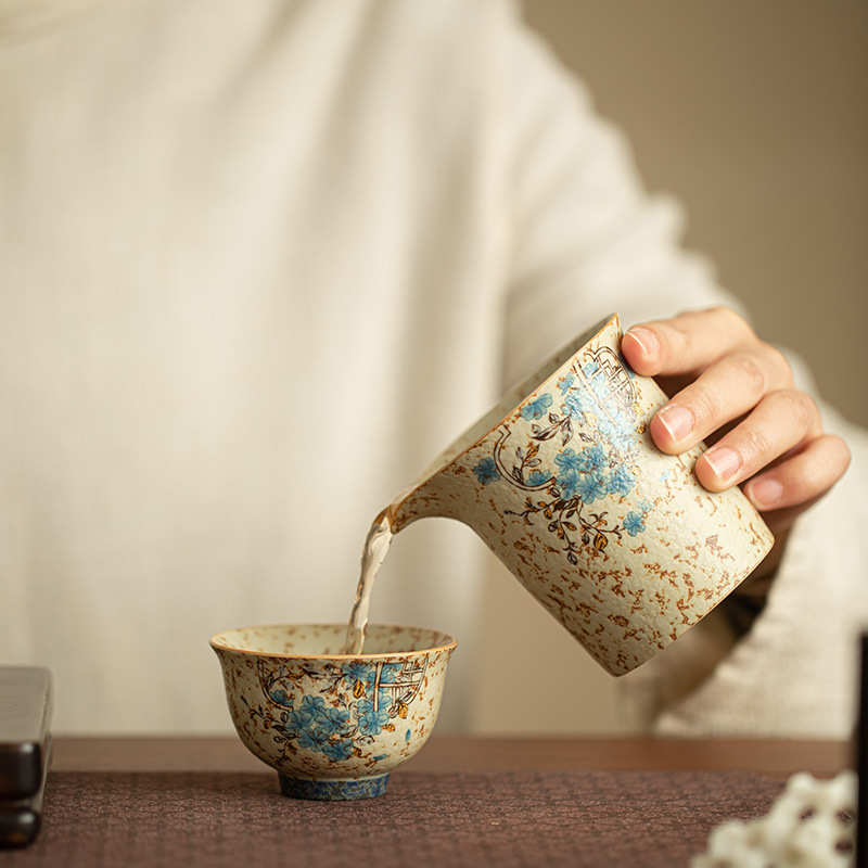 景德镇粗陶复古青花开窗公道杯陶瓷茶具公杯茶海分茶器功夫茶具