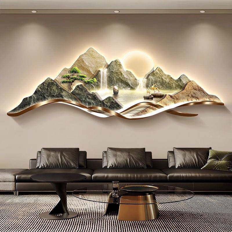 背有靠山沙发背景墙挂画聚宝盆客厅装饰画山水画轻奢高级感墙壁画