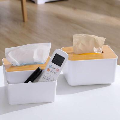 tissue box room paper storage napkin holder 收纳竹盖纸巾盒