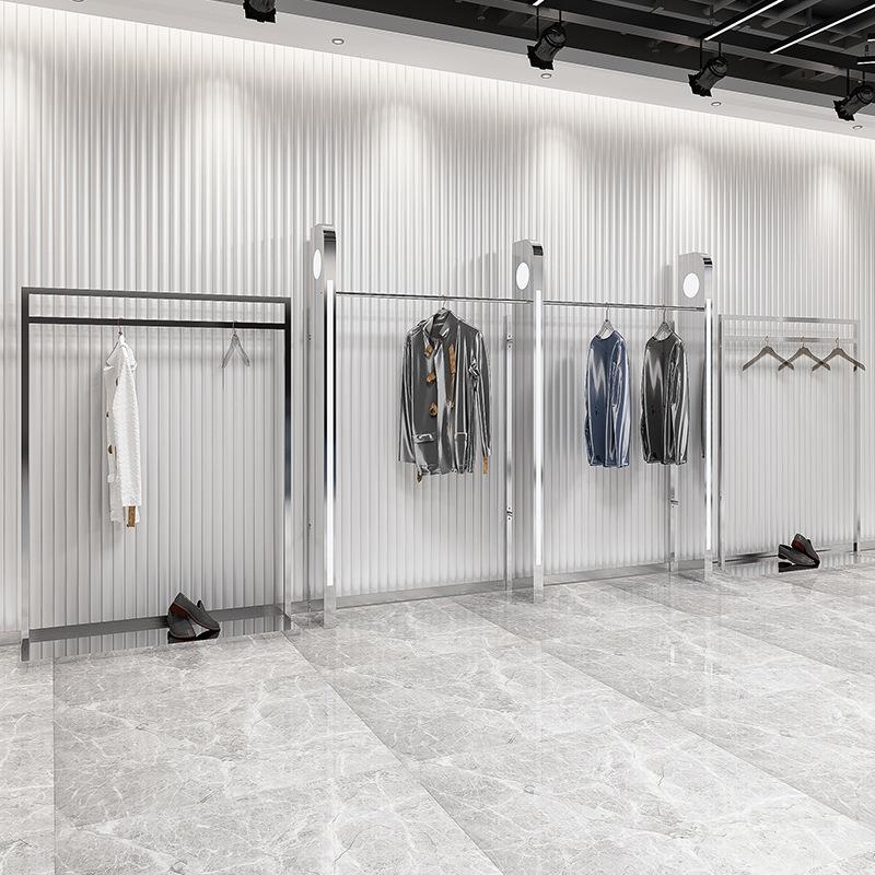 服装店展示架落地式中岛流水台组合不锈钢衣服陈列架男装货架