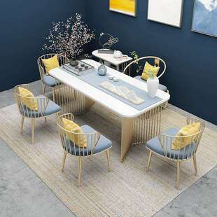 北欧岩板茶台办公室会客轻奢泡茶桌子家用小户型大理石茶桌椅组合