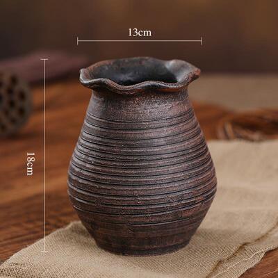复古粗陶陶罐花瓶摆件中式花盆家居插花土培干花仿古简约