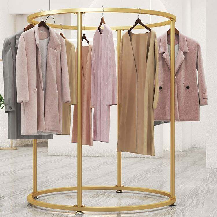 服装店展示架落地中岛挂衣架男女装童装中间货架子椭圆形侧挂衣杆