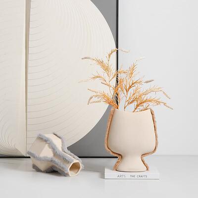 欧极简几何艺术贴绒陶小瓷花瓶北样板间RMN客餐厅边柜创意家居众