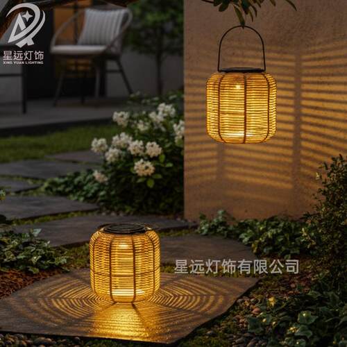 太阳能XY2401藤编笼跨境卖LED竹编灯户外庭灯笼院吊灯别墅装热饰