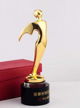 天使小金人奖杯金属地音乐会锌合金摆件创意水晶工艺品镀金
