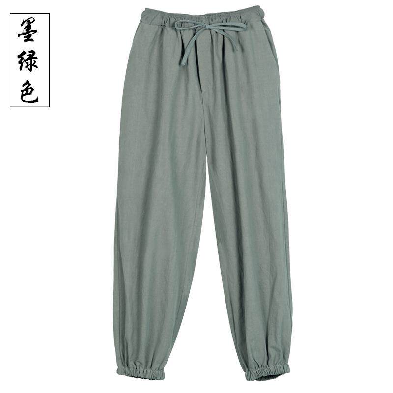 高档棉麻中国风装男裤子阔腿唐哈伦灯笼烟如束口管裤居士意练功太